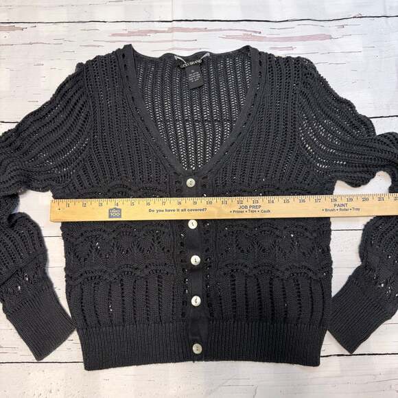 Lucky Brand Black Crochet Button Cardigan Size XL - Picture 6 of 7
